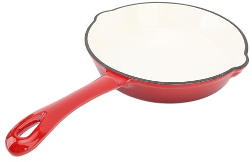 HERCHR Poêle ronde en fonte émaillée - Compatible avec cuisinière, four, barbecue, cuisson anti-adhésive - Pour le camping, la cuisson et le barbecue (20 cm)