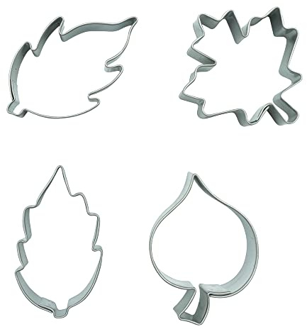 BekkiB - 4er-Set Ausstecher Blätter - Kleine Ausstechformen Lindenblatt, Ahornblatt und zwei Blätter - Aus Edelstahl und spülmaschinengeeignet - 998679