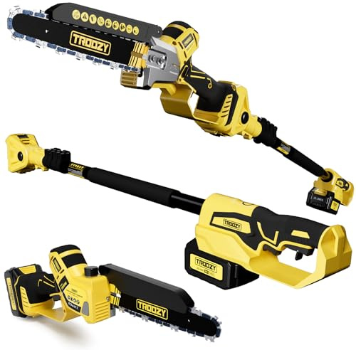 TROOZY Electric 2-in-1 Cordless Pole Saw & 8 Chainsaw, Brushless Pruning Saw with 4.0Ah Battery, Extendable Tree Trimmer for High Branch Pruning & Limb Cutting