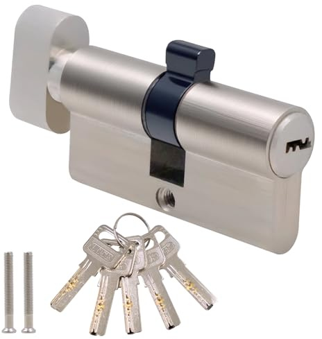 Chrome Euro Cylinder Lock 30/30 60mm, High Security Door Lock with 5 Keys, Anti-Drill Anti-Pick Anti-Bump, Suitable for Wooden UPVC and Composite Doors