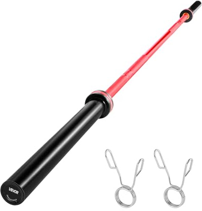 VEVOR Barre d'Haltères pour Fitness 220 cm de Long, Barre de Musculation Compatible avec Disques 5 cm, avec Poignée Moletée, pour Entraînement Haltérophilie, Squat, Soulevé de Terre, Développé Couché