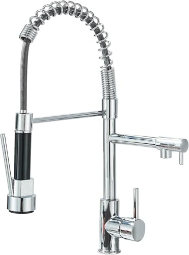 Robinet de cuisine Pivotant à 360° Mitigeur monocommande 2 jets Avec Pulvérisateur Double Fonction,Laiton Chromé