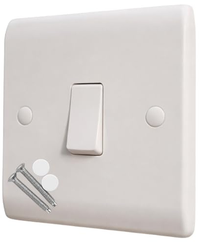 Single Wall Light Switch, 2 Way 10 Amp, 1 Gang - Curved Edge White Moulded Light Switch, Round Edges Single Switches for Living Room Bedroom Wall
