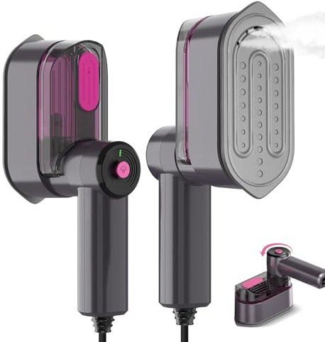 Vapore, ferro a vapore da viaggio, pieghevole, 2 in 1, 1000 W, 10 S, riscaldamento rapido, con base resistente al calore, serbatoio dell'acqua 100 ml, manico girevole a 180°, ideale per viaggi e casa