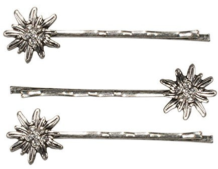 Alpenflüstern Trachten-Haarklammern Strass-Edelweiss 3er-Set (antik-silber-farben) ADV098