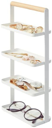 YAMAZAKI 4123 TOSCA 4-stöckiger Schmuckständer, weiß, Stahl/Holz, minimalistisch, 16.5 x 7 x 33 cm