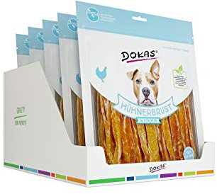 Dokas Dog HÜHNERBRUST in Streifen | 5 x 500 g | Ergänzungsfuttermittel für Hunde | Getrocknete Hühnerbrust in Streifen | Für Hunde aller Größen und Rassen geeignet