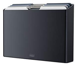 Joseph Joseph Folio Großes Schneidebrettset mit Etui, farblich gekennzeichnete Bretter zur organisierten Aufbewahrung in der Küche, 4-teiliges Set graphit, 35.7cm X 26.2cm - Große