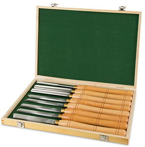 EBERTH Drechselmesser Set mit Holzkoffer, 8 Hochwertige HSS Drechseleisen, Schnellarbeitsstahl, 8 TLG. Drechselbeitel Set mit den wichtigen Formen, Hochwertiger Drechselbeitelsatz mit Koffer
