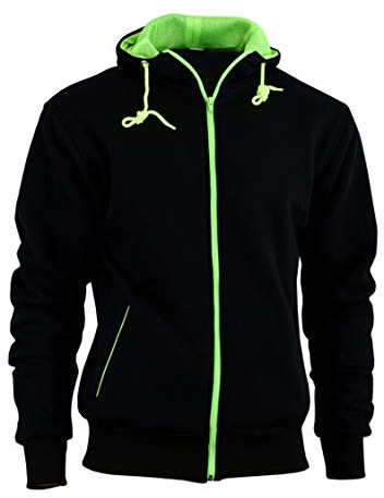 BLACK & HIVIZ FLEECE HOODIE REMOVABLE ARMOUR MOTORBIKE MOTORCYCLE JACKET (XL)