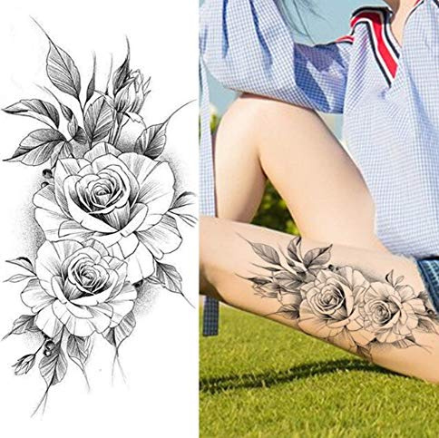 EROSPA® Tattoo-Bogen Temporär - Rosen Flowers Blume Blüte - 1 Bogen - 19 x 9 cm - Wasserfest