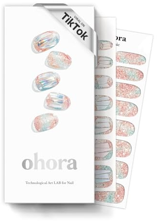 ohora Semi Cured Gel Nail Strips (N Newtro no.1) - White, Metallic, Works with Any UV/LED Lamps, Salon-Quality, Long Lasting, Easy to Apply & Remove - Includes 2 Prep Pads, Nail File & Wooden Stick