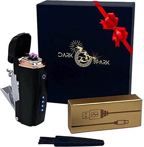 Briquet électrique USB 4 en1 Rechargeable - Idée Cadeau Homme Parfait pour Noël Allumette, Cigare, LED USB, Survie - Briquet Multifonction décapsuleur, ouvre-Bouteille & Couteau. Spécialiste