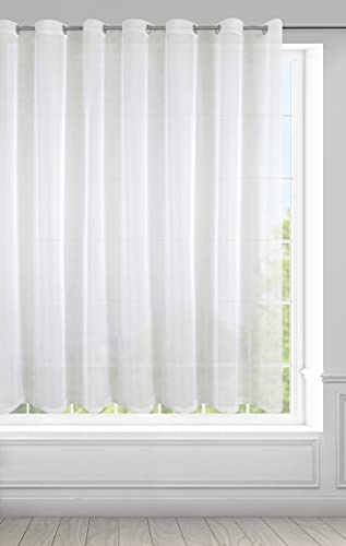 Eurofirany Lucy Voile Gardine Vorhang mit Ösen - 1 STK. Transparent Gardine Leinenoptik Durchsichtig Einfarbige für Schlafzimmer Wohnzimmer Kinderzimmer, 400x150cm, Weiß