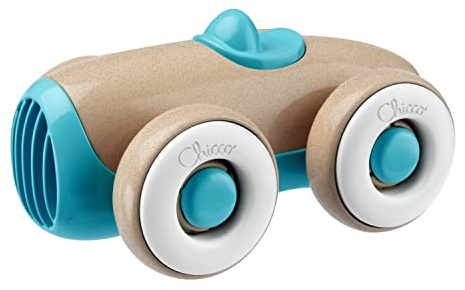 Chicco Car Eco+, Coche de Juguete para Bebés y Niños, Sin Pintura, Plástico Reciclado y Bioplástico, Diseño Vintage, Desarrolla la Coordinación Ócular-Manual, Juguetes para Niños de 1 a 3 Años, Azul