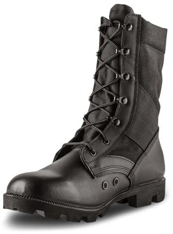 Belleville Men's 8 Canopy Jungle Boot - Breathable Tactical Boots - Shock-Absorbing Military Footwear - Panama Outsole Shoes - Full-Grain Leather - Low Heel Construction - Black - 9.5 Wide