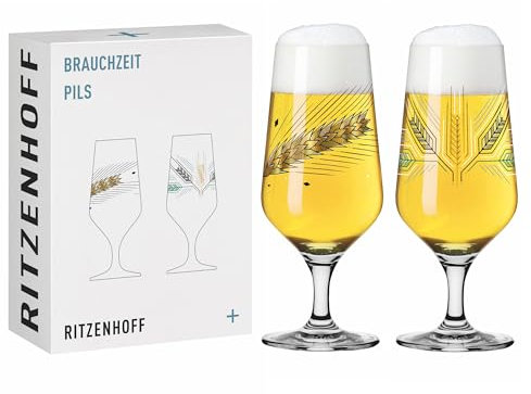 Ritzenhoff 3471003 Vaso de cerveza 300 ml - Juego de 2 - Serie Brauchzeit, motivo nº 3 - Cebada, multicolor - Made in Germany