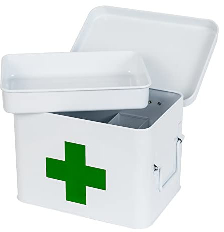 HMF husapotek av metall för medicinförvaring | 22,5 x 16,5 x 15,5 cm | vit