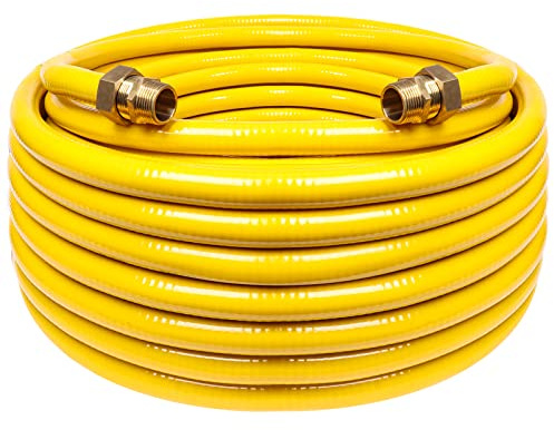 Grehitk 33ft 1/2'' Flexible Gas Line, CSST Corrugated Stainless Steel Tubing Pipe Kit, Natural Gas Line Propane Pipe Conversion Kit Grill Hose with 2 Male Adapter Fittings (100ft 1/2'')