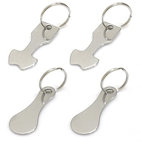 BEIIEB Set di 4 portachiavi rotondi in acciaio inox per carrello della spesa, per carrello della spes