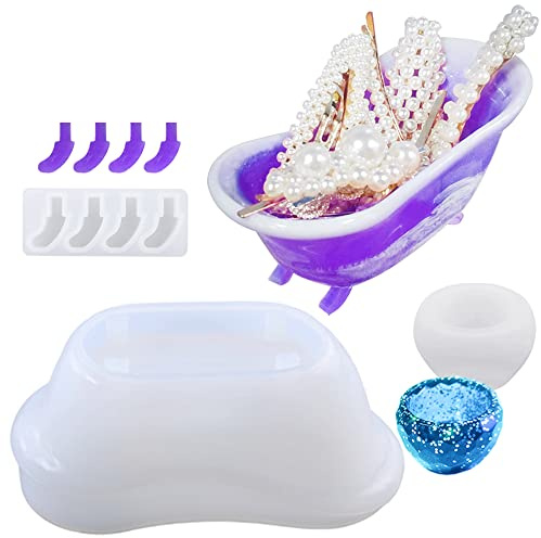 FineGood Badewanne Harz Formen, Silikonformen für Harz Aufbewahrungsbox Harzformen Silikon Epoxidharz Behälter Formen für Schmuck Süßigkeiten Seife mit kleiner Tasse Form