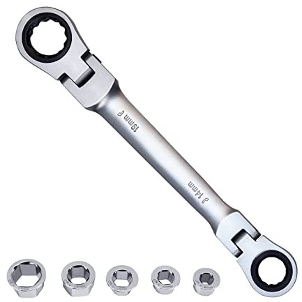 LOSCHEN 180° Flex-Kopf Ratschenschlüssel,7-in-1 Doppelring-Ratschenschlüssel mit 8, 10, 12, 13, 14, 17, 19 mm, 72-Zahn Knarrenkombinationsschlüssel aus verchromtem CV-Stahl