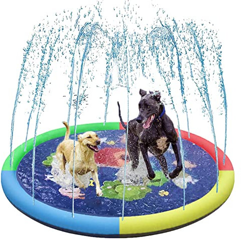 Dog Paddling Pool Summer Outdoor Dog Pool,59 Foldable Dog Wading Pool Pet Kids Sprinkler Pad,Boys Girls Summer Garden Play Mat Water Toys(150CM)