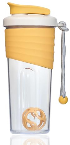 Kuoleopa Shaker Bottle for Protein Mixes，24 oz，Protein Shaker Bottles with Whisk Ball, Mixer Bottle, Protein Bottle,Portable Pre Workout Whey Protein Drink Shaker Cup，Yellow