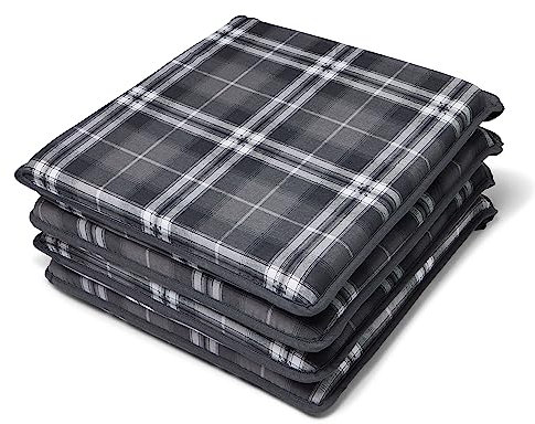 Charlotte Andersen Set of 4 GREY Highland Tartan Check Seat Pads Memory Foam Kitchen Dining Garden Chair Cushion With Ties Zipped Removable Covers (GREY, 4)
