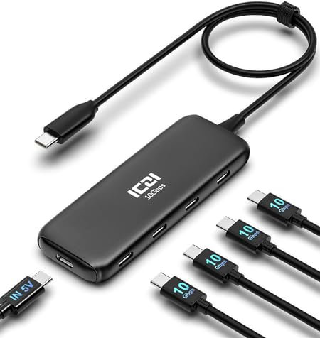 ICZI Adaptateur USB C, 10 Gbit/s,Adaptateur Multiport USB C Alimenté Compatible avec MacBook（Impossible de Se Connecter à L'écran et Impossible de Charger L'ordinateur）