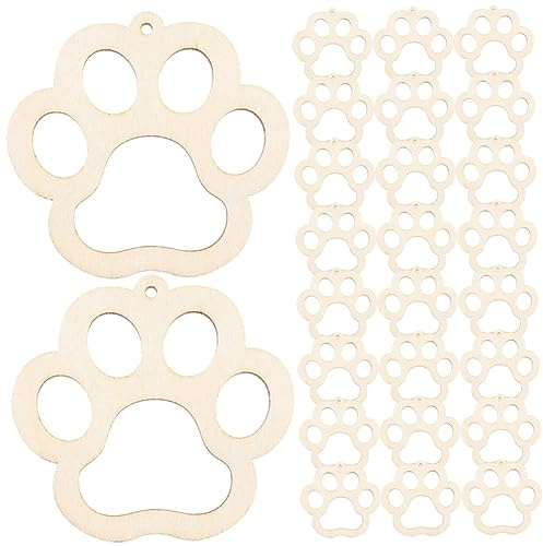 TOPPERFUN 30pezzi Dischi Di Legno Con Foro Sagome Di Legno Grezzo Forma Di Zampa Di Cane Per Progetti Di Graffiti e Artigianato