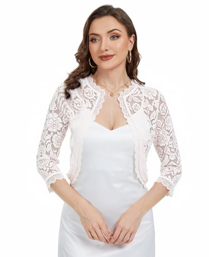 MINTLIMIT Bolero Damen Spitze Offen 3/4 Ärmel Kurzjacke Elegant Sommer Cardigan für Abendkleider