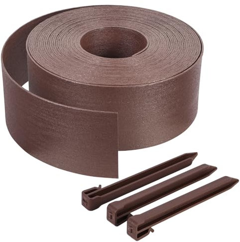 VOUNOT® Bordo Giardino Flessibile, Bordi Aiuole PE Bordura per Prato con Picchetti di Fissaggio, Lunghezza 20m Altezza 13cm Spessore 3mm, Marrone