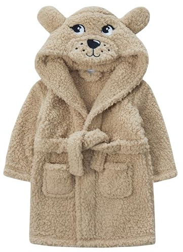 Metzuyan Kids Infant Boys Teddy Bear Novelty Dressing Gown Snuggle Fleece Beige 3-4 Years
