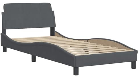 vidaXL Sängram Dover mörkgrå 80x200 cm sammet, enkelsäng, säng, säng ram, enkelsängar, sängar, säng ramar, sängram med huvudgavel