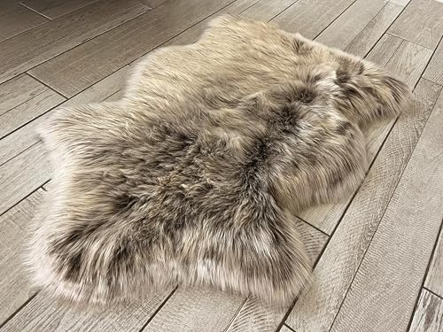 Free Shape Luxury Soft Fluffy Shag Area Rug Single 2’x3’, 60x90cm - Vegan Fur Ultra Soft Indoor Carpet Nursery Rugs for Bedroom Home Decor, Brown with Beige Tips