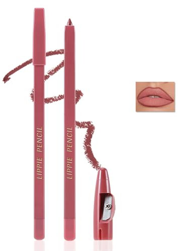Apooliy Matte Lip Liner Pencil,Highly Pigmented Retractable Lip Crayon,All Day Wear Nude Lipstick with Sharpener,Waterproof Brown Lipliner