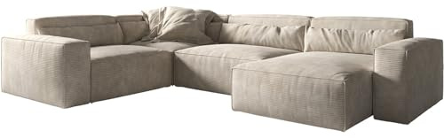 DELIFE Wohnlandschaft Sirpio Cord Beige 300x210 cm Recamiere variabel
