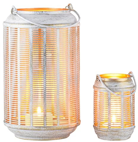 Marrakesch 2er Set Boho Deko Windlicht Laterne 24 & 12cm aus Metall rund| Teelichthalter als Tischdeko Wohnzimmer Deko | Kerzenhalter Windlichter Manol als Balkon & Garten Aesthetic Gartendeko