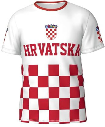 YuanDiann Maglietta sportiva della Coppa di calcio europea 2024 Sport Casual Croazia Bandiera Nazionale Stampa Uomo Donna Manica Corta Bambini Girocollo Asciugatura Rapida Traspirante Fan Shirt,