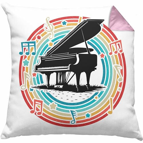Trendation Piano-Spieler Kissen mit Füllung 40x40 Geschenk Klavier Geschenkidee Flügel Musiker (Rosa)