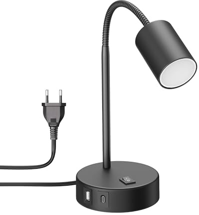 ledscom.de Tischleuchte WAIKA, schwarz, USB-A, USB-C, inkl. GU10 LED Lampe (3-Stufen-Dimmer, weiß, 6,1W, 609lm)