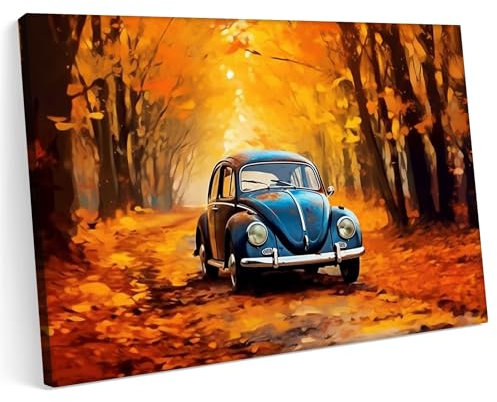 Printonia Leinwandbild m Bild auf Leinwand 120x80 VW Käfer Classic Oldtimer Neon Abstrakt Bunt