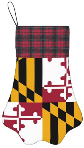 LNNIUK Weihnachtsstrumpf mit Maryland-Staatsflagge, Weihnachtsstrumpf, Rentier-Design, groß, 17 Familien-Urlaubsdekorationsstrümpfe