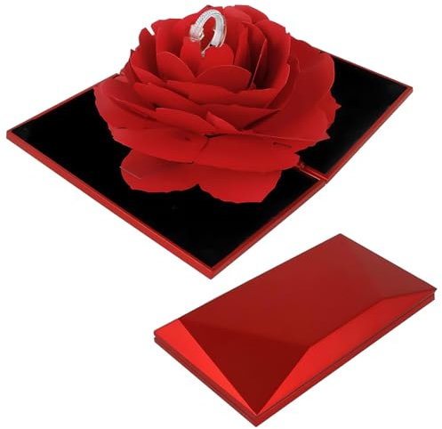 Scatola Anelli,Scatola Anello Rosa Rossa, Scatola per Anelli 3D Rosa Scatola di Gioielli Scatola Regalo San Valentino Espositore Portagioie Anelli Scatolina Fidanzamento Ring Box per Donne