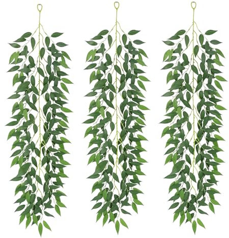 Artificial Willow Vines Garland (3 Pack) - 35.43 Real Touch Silk Hanging Greenery Washable Fake Vines for Home Decor Wedding Party Outdoor Indoor Wall Decoration