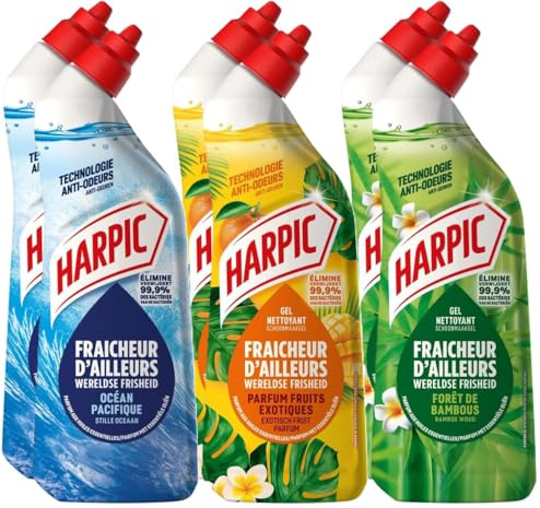 Harpic - Lot de 6 Gels WC Fraicheur d'ailleurs - Forêt de bambous + Fruits exotiques + Océan Pacifique