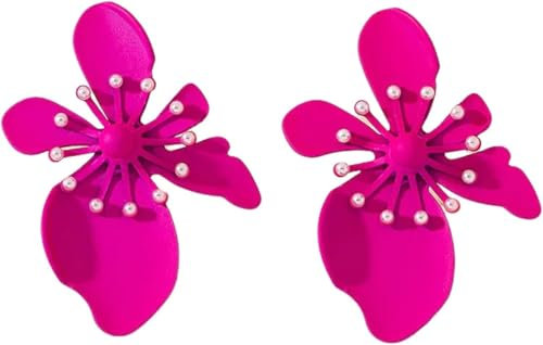 Temperamento Fucsia Fiore Orecchini per Le Donne Squisiti Petali di Margherita Doppio Strato Smalto Floreale Elegante Semplice Orecchino Gioielli