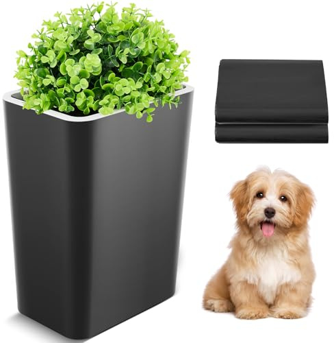 Jingmore Dog Poop Trash Can Outside 2.64 Gal/10 L Plant Styled Dog Waste Trash Can with Lid 50 Pcs Plastic Waste Bags Outdoor Indoor Poop Container Slim Garbage Bin for Bedroom Yard Garden Pet (Black)
