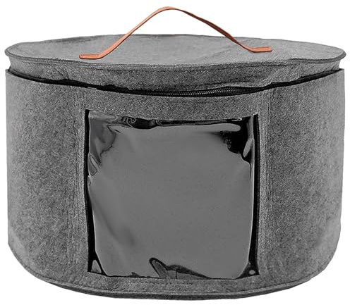 Boîte de rangement pliable ronde avec couvercle et fermeture éclair, avec poignée en cuir, pour armoire ou voyage, 42 x 26 cm, grise